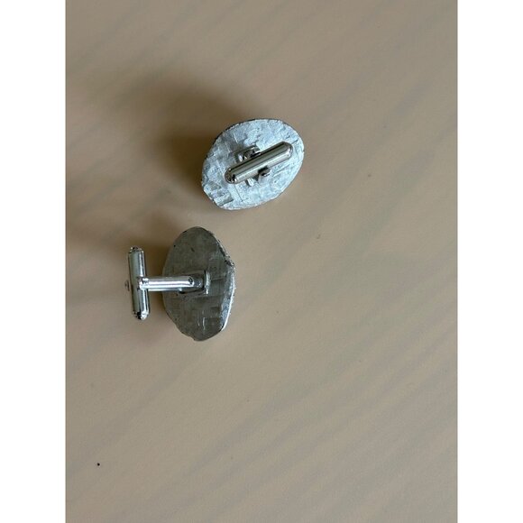 Vintage Estate Oval Blue Topaz & Silver-Tone Cufflinks Chunky Rare Unique - Picture 6 of 6